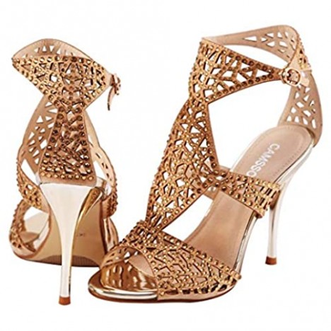 Women's T-Strap High Heel Sandals Peep Toe Rhinestone Hollow Out Breathable Sexy Stiletto Pumps Heeled Shoes