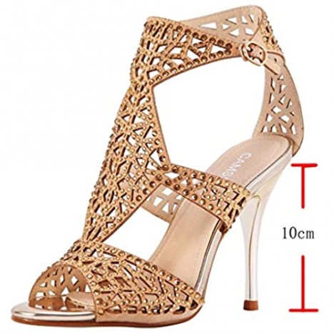 Women's T-Strap High Heel Sandals Peep Toe Rhinestone Hollow Out Breathable Sexy Stiletto Pumps Heeled Shoes