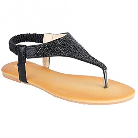 Cambridge Select Women's Slip-On T-Strap Crystal Rhinestone Thong Flat Sandal