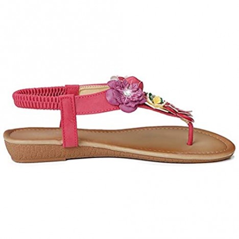 CARETOO Ladies Bohemia Flat Sandals Women Summer Beach T-Strap Flip Flop Sparkling Rhinestone Walking Shoes Casual
