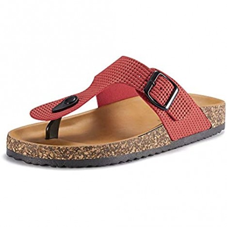 Fitclusion Women Thong Slipper Cork Slides Sandals Flip Flop Casual with Buckle Adjust Footbed Comfortable