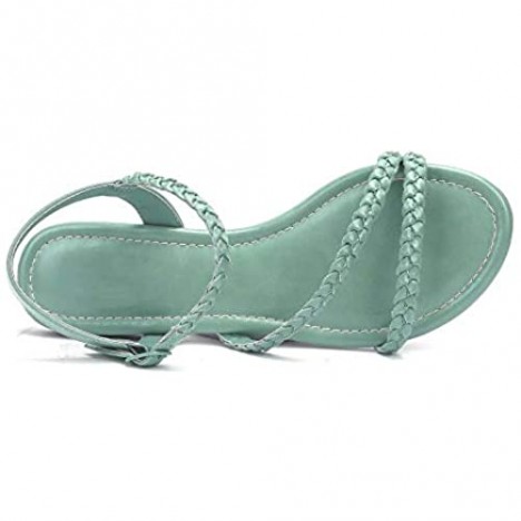Greatonu Women’s Slip On Flip Flops Gladiator Summer Braided Shoes Open Toe Slingback Flat Sandals
