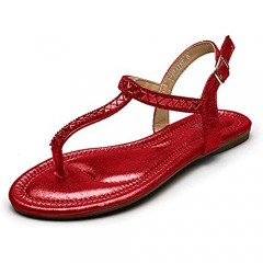 LAROSA ROSE (L-ELAINE01 Sparkly Ankle Strap Flat Sandals for Women