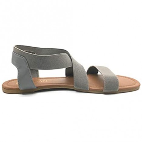 MUDAN Women's Elastic Flat Sandals (10 B (M) US gray-b)