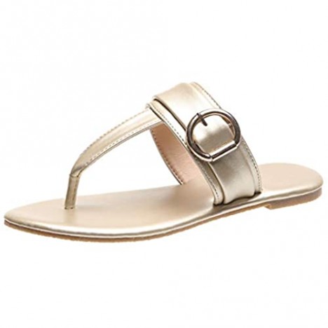 N /A Women's Summer Flip Flop Flat Sandals with Gold Buckle Slippers
