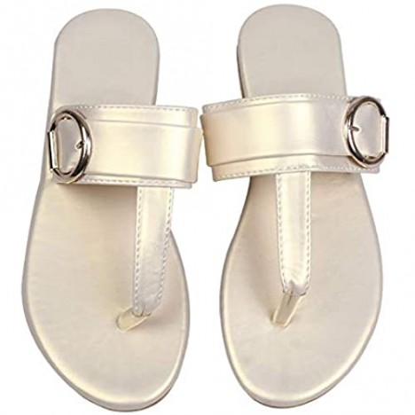 N /A Women's Summer Flip Flop Flat Sandals with Gold Buckle Slippers