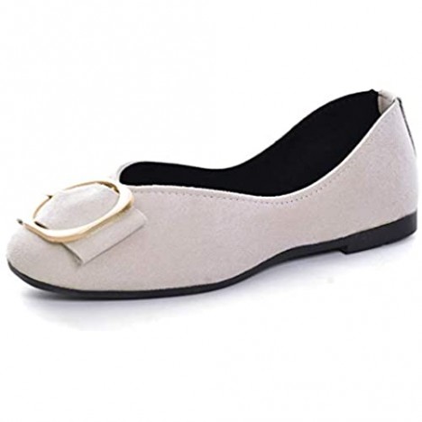 SAILING LU Classic Square Toe Shoes Womens Solid Ballet Flats Comfort Buckle Flat Shoes for Work Slip On Sandals