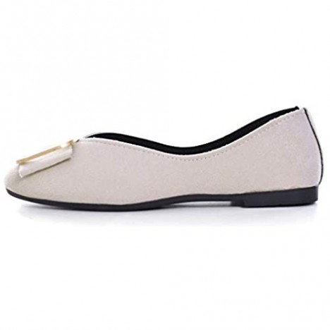 SAILING LU Classic Square Toe Shoes Womens Solid Ballet Flats Comfort Buckle Flat Shoes for Work Slip On Sandals
