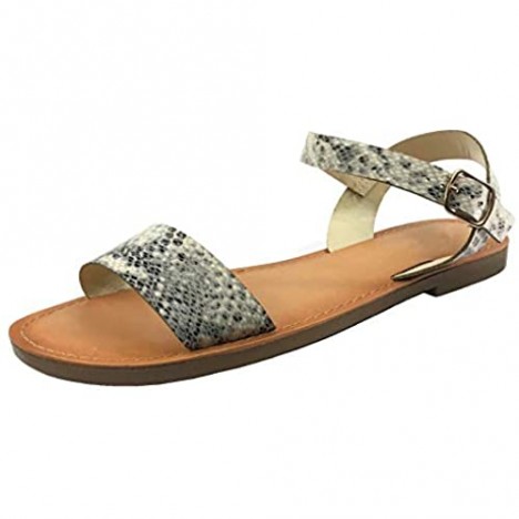 Wells Collection Womens ANIBEL Over The Toe Single Strap Sandal Flat with Ankle Wrap