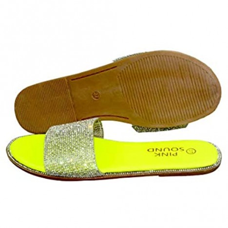 WMZYIQI Women's Slides Rhinestone Glitter Crystal Sandals Fashion Summer Beach Flat Slip-on Flip Flops…