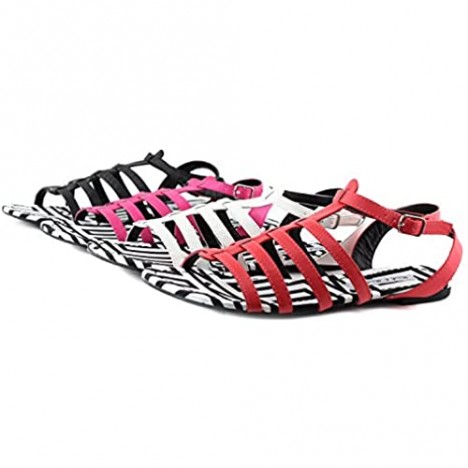 Women's Gladiator Casual Flats Sandals Ankle Strap Buckle Zebra Padded Summer Beach Fashion Shoes