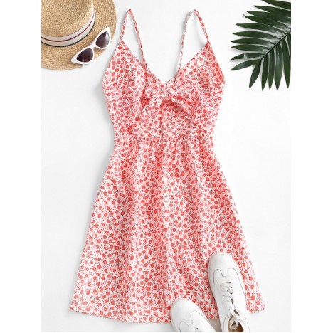 Button Up Tie Back Ditsy Floral Dress