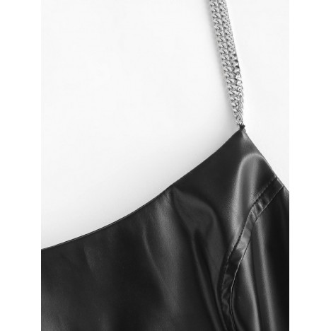 Faux Leather Chain Strap Zip Back Cami Dress