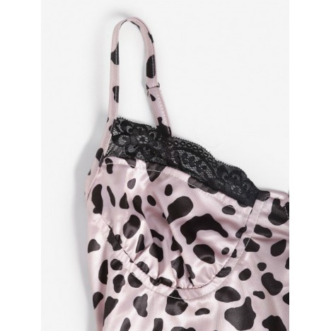 Leopard Slinky Lace Trim Bodycon Slip Bustier Dress