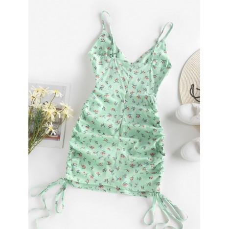 ZAFUL Ditsy Floral Ruched Pintuck Cami Dress