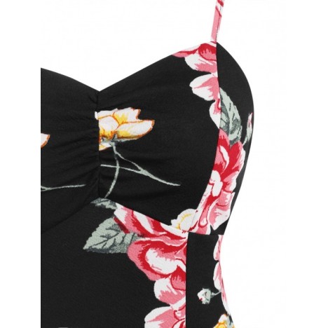 ZAFUL Floral Print Lace Up Mini Cami Dress