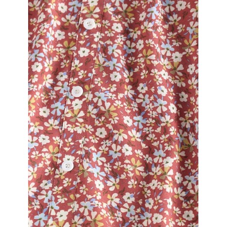 ZAFUL Flower Mock Button Ruffle Mini Dress