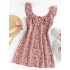 ZAFUL Flower Mock Button Ruffle Mini Dress