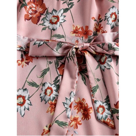 ZAFUL Pompom Floral Print A Line Dress