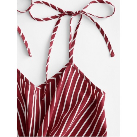 ZAFUL Tie Shoulder Stripes Twist Front Mini Dress