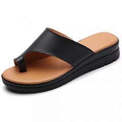 Acrossage Women Comfort Platform Wedge Sandals Open Toe Leather Bunion Slippers Lightweight Flip Flops Shoes for Summer