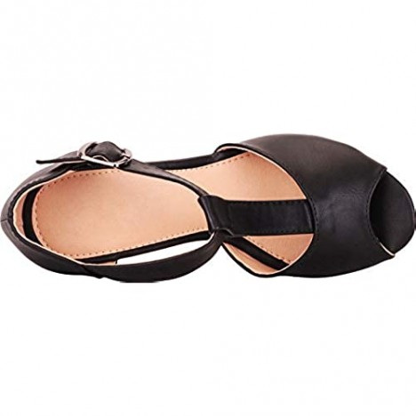 Cambridge Select Women's Peep Toe T-Strap Chunky Platform Wedge Sandal