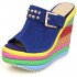 cynllio Women's Fashion Rainbow Espadrille Sandals Peep Toe Wedges Platform Gladiator Sandals Casual Beach Ankle Strap Sandals