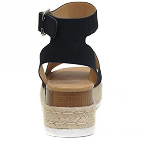 SODA Topic by TrendyFashion ~ Espadrille Jute Platform Open Toe Wedge Casual Fashion Sandals w/Ankle Strap Buckle