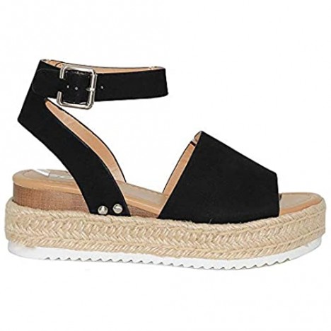 Womens Casual Platform Sandals Espadrilles Cork Studded Buckle Ankle Strap Wedge Summer Shoes