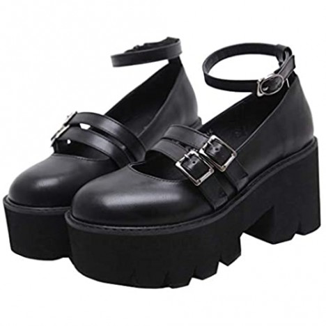 AIMODOR Womens Goth Lolita Shoes Platform High Heel Rockabilly Ankle Strap Pumps