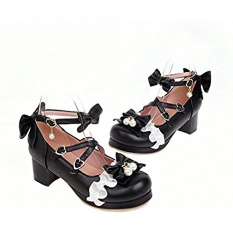 Alsoloveu Women Lolita Platform Shoes Ankle Strap Mary Jane Chunky Heel Rockabilly Shoes