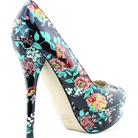 Breckelle's Women's Sexy Stilettos Pumps Round Toe Stilettos High Heel Floral Prints Fashion Shoes