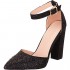 Cambridge Select Women's Pointed Toe D'Orsay Ankle Strap Glitter Crystal Rhinestone Chunky Block Heel Pump