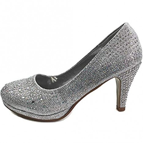 Harper Shoes Women's Pumps Closed Toe Crystal Rhinestone Embellished Mid Heel