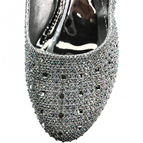 Harper Shoes Women's Pumps Closed Toe Crystal Rhinestone Embellished Mid Heel