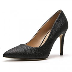 KeBuLe Women's Glitter Pointed Toe Pumps High Middle Heel Shoes for Party