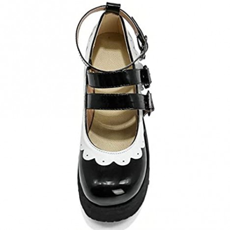 MAVMAX Women's Wedge Mary Janes Lolita Goth High Heel Platform Ankle Strap Pumps