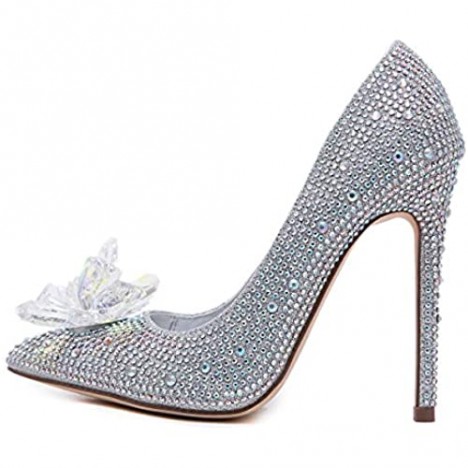 Peatutoori Women Pumps Stilleo High Heels Shoes Floral Crystal Slip on Rhinestone Wedding Shoes