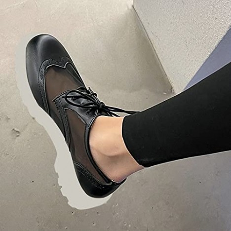 KOKOMOMO Womens Wingtip Low Heel Platform Loafers Chunky Vintage Lace Up Flats