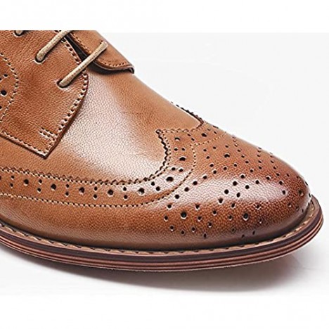 Odema Women's Leather Oxfords Perforated Lace-up Wingtip Low Heel Dress Shoes