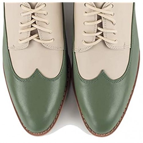 U-lite Womens Pointed-Toe Wintip Brouge Oxford Shoes Open-Vamp Vintage Shoes Green and Brown