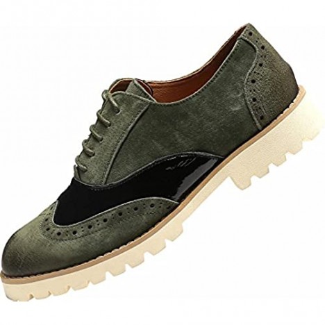 Ulite Womens Classic Perforated Suede Leather Lace-up Low Heel Oxfords Comfortable Casual Walking Oxfords