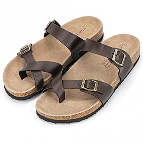 LANCDON Leather Arizona Cork Footbed Open Toe Sandals for Men with Adjustable Strap Buckle Shoes