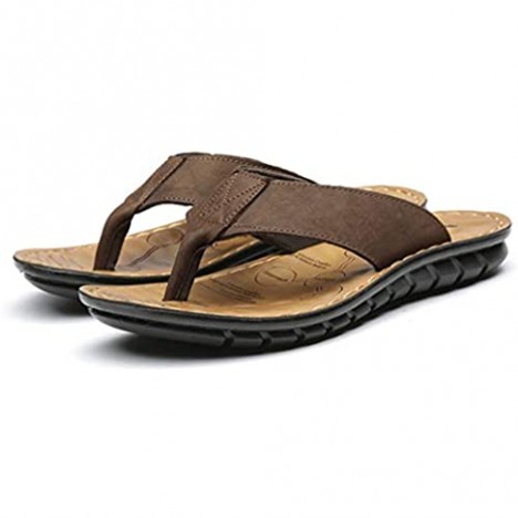Mens Womens Flip Flops Leather Thong Sandals Comfort Slippers for Casual Summer Outdoors Non-Slip with Arch Support