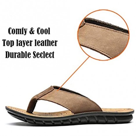 Mens Womens Flip Flops Leather Thong Sandals Comfort Slippers for Casual Summer Outdoors Non-Slip with Arch Support