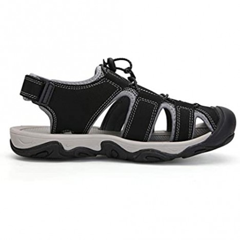 SUN COUNTRY Men Sandals Closed Toe Fashion Outdoor Non-Slip Comfy Shoes Summer Fisherman Beach Slipper Black-45