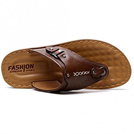 V VOCNI Men's Flip Flops Open Toe Casual Comfortable Leather Sandals Summer Outdoor Beach Slippers