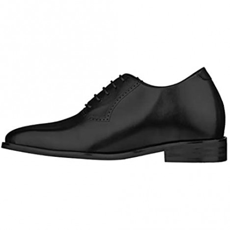 CALTO Men's Invisible Height Increasing Elevator Shoes - Black Premium Leather Lace-up Lightweight Formal Oxfords - 3 Inches Taller - S3503