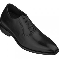 CALTO Men's Invisible Height Increasing Elevator Shoes - Black Premium Leather Lace-up Lightweight Formal Oxfords - 3 Inches Taller - S3503