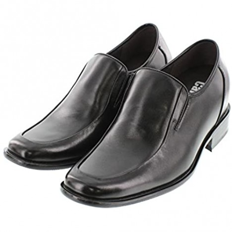 Calden Men's Invisible Height Increasing Elevator Shoes - Black Leather Slip-on Lightweight Loafers - 3.2 Inches Taller - K5652